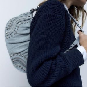 Zara studded denim shoulder bag